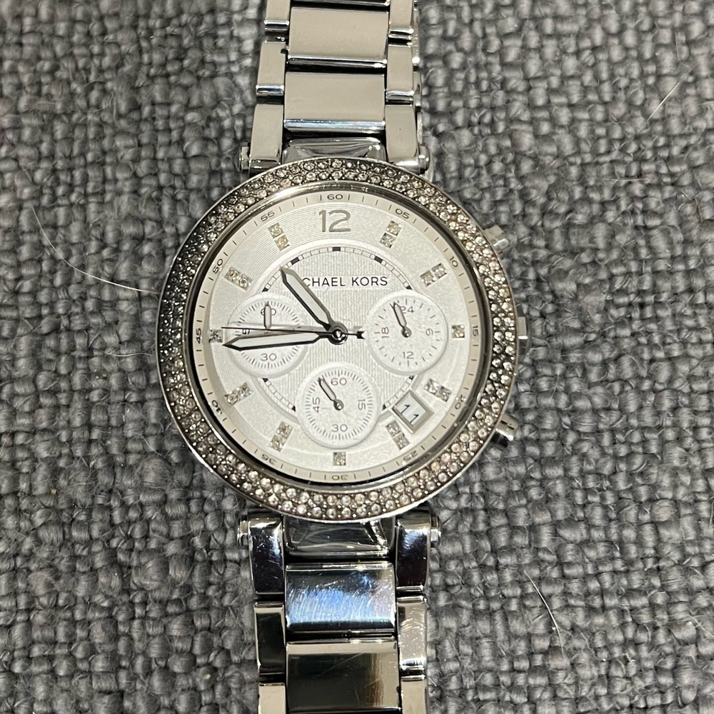 Michael Kors Silver Crystal-Embellished Watch MK 5353